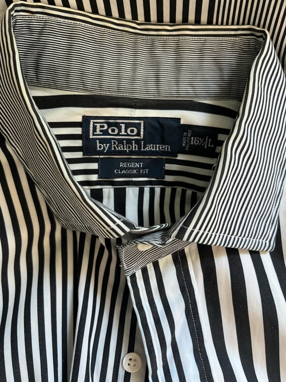Polo by Ralph Lauren Black & White Striped Regent Classic Fit Dress Shirt